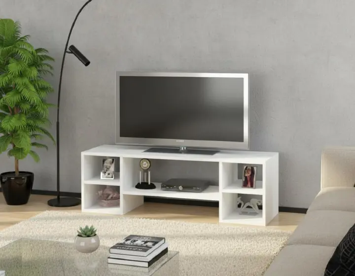​Modern TV Stand Console for 50/55/60 Inch Flat Screen TV, Media Storage Cabinet, Entertainment Unit with Shelves, Living Room/Bedroom Furniture