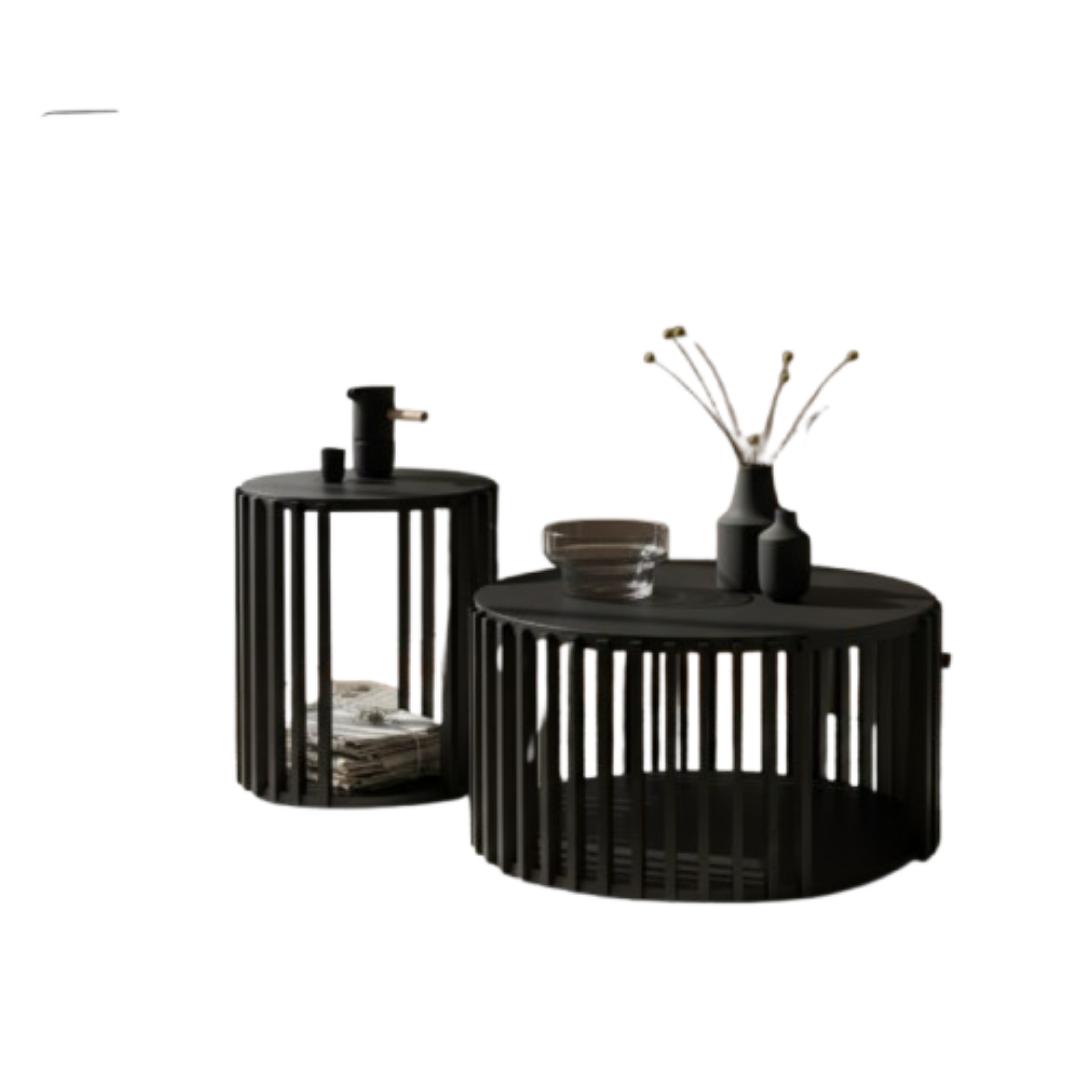 ​Modern Slatted Round Coffee Table Set of 2 | Nesting Side Tables with Open Storage | Accent/End Table for Living Room, Bedroom Furniture