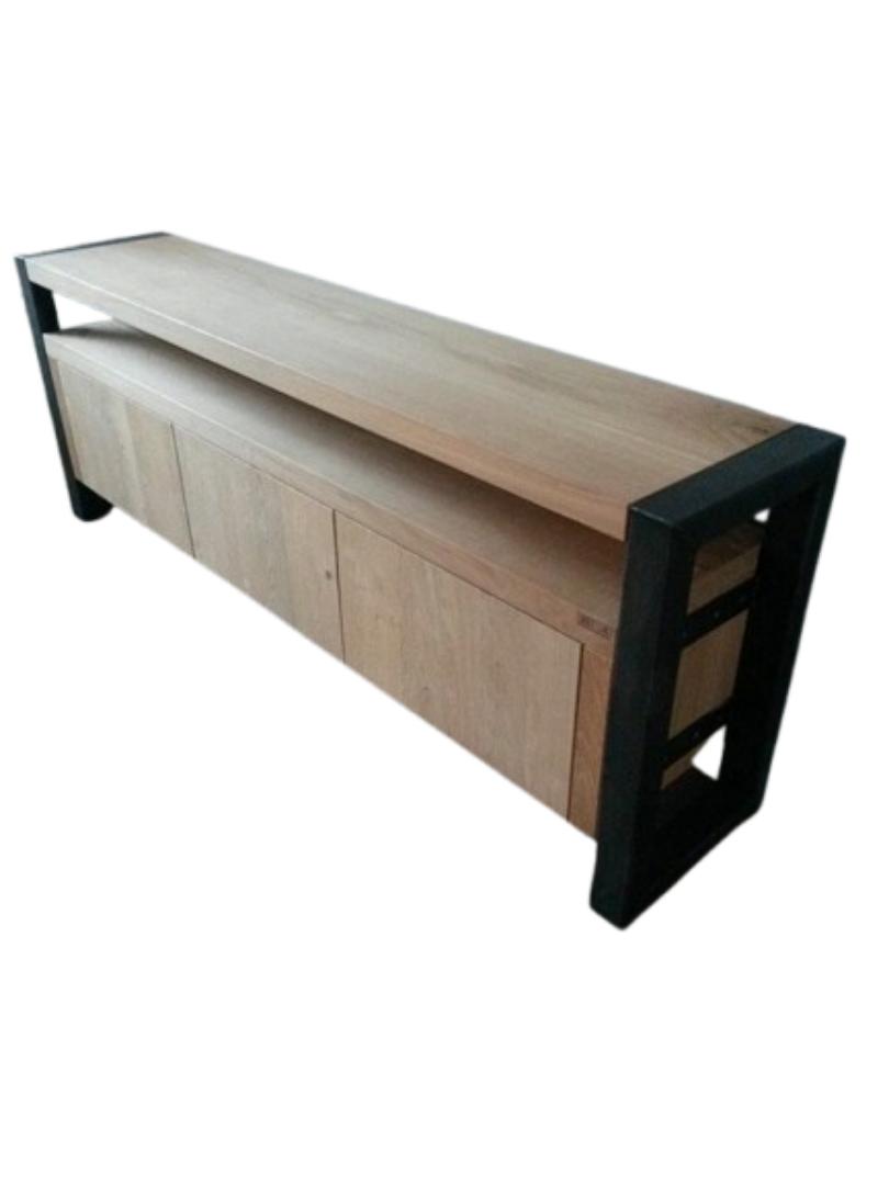 ​Modern Wood & Metal TV Stand: Oak Entertainment Center Console with Storage Drawers - Industrial Media Cabinet for 65" Flat Screen