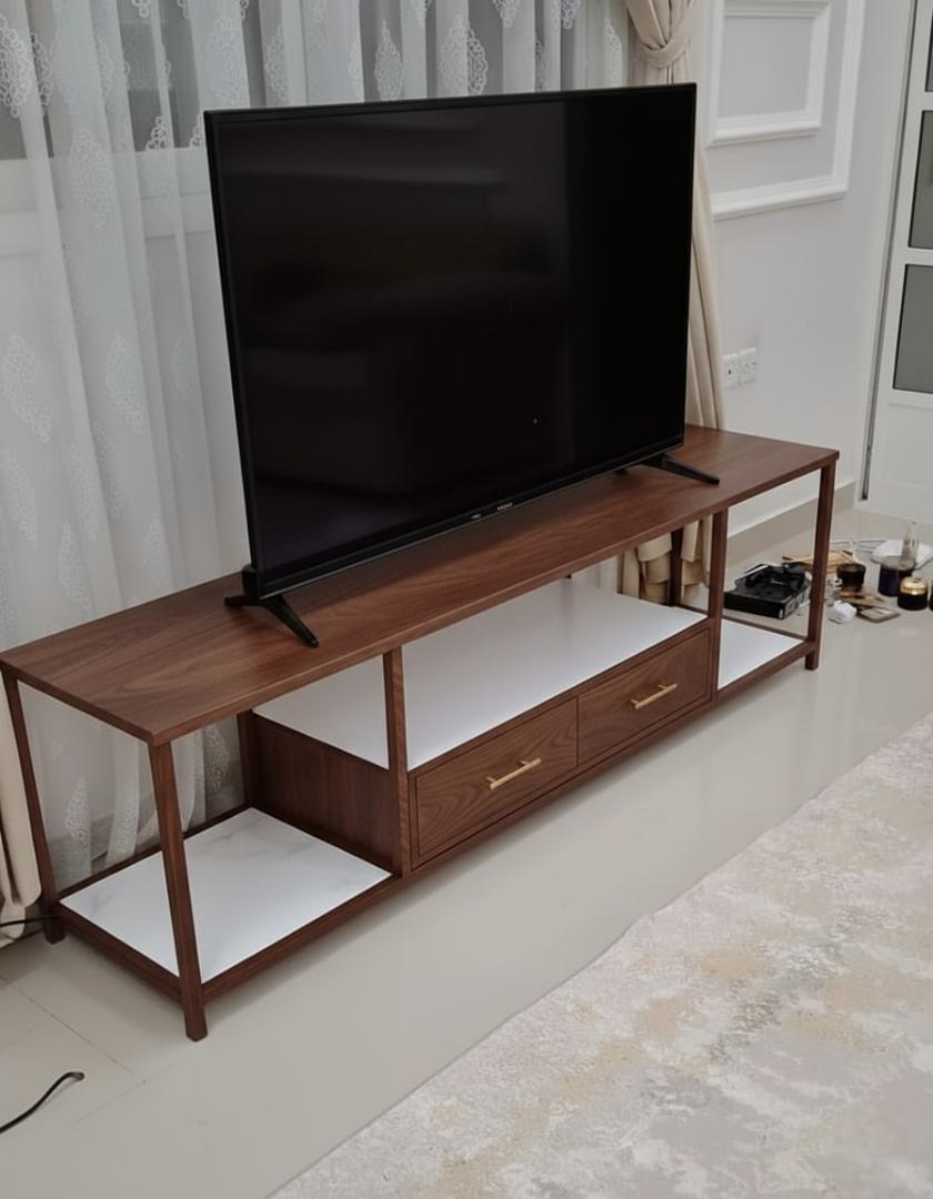 Elegant Modern White Marble & Gold TV Stand Media Console with Storage Drawers and Open Shelves for Living Room, Entertainment Center, Home Decor