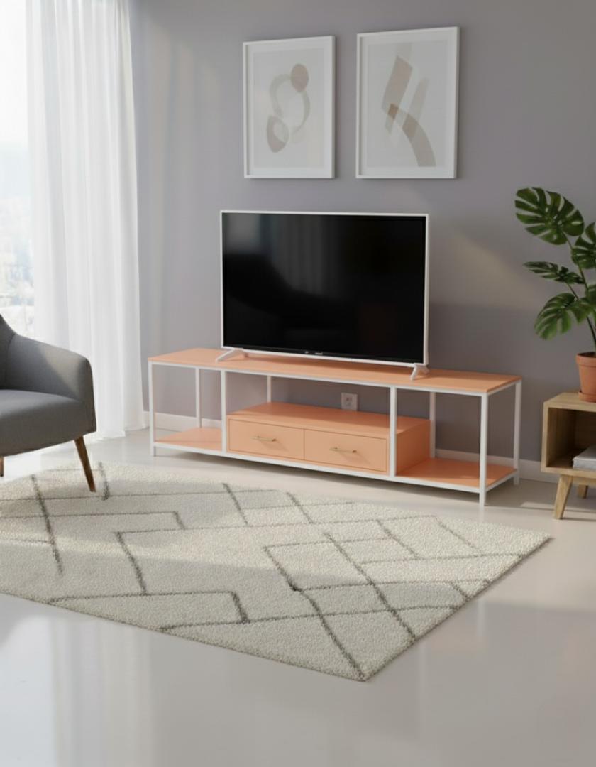 Elegant Modern White Marble & Gold TV Stand Media Console with Storage Drawers and Open Shelves for Living Room, Entertainment Center, Home Decor