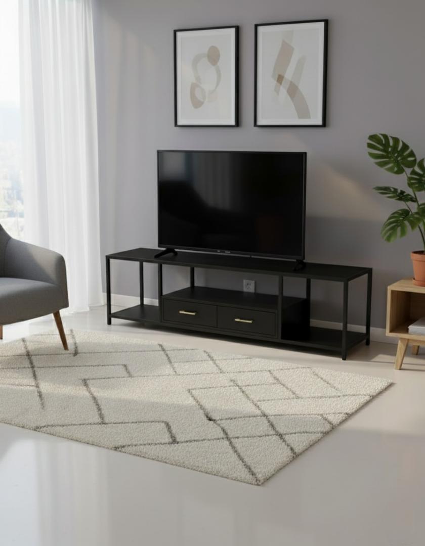 Elegant Modern White Marble & Gold TV Stand Media Console with Storage Drawers and Open Shelves for Living Room, Entertainment Center, Home Decor