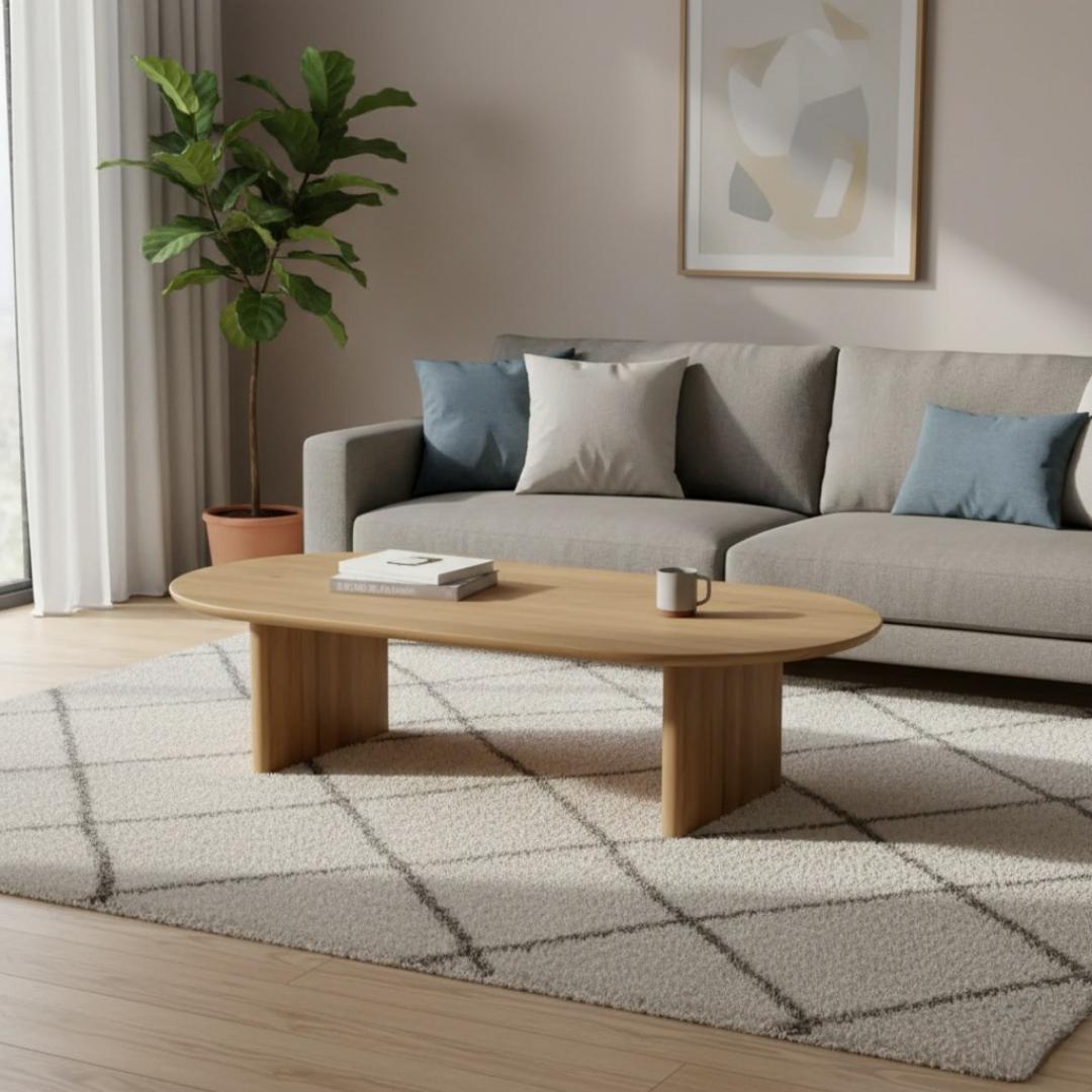 ​Modern Oval Coffee Table - Minimalist Living Room Centerpiece, White or Dark Walnut Wood Style - Unique Low Profile Design, Chic design Sofa Side Accent Furniture