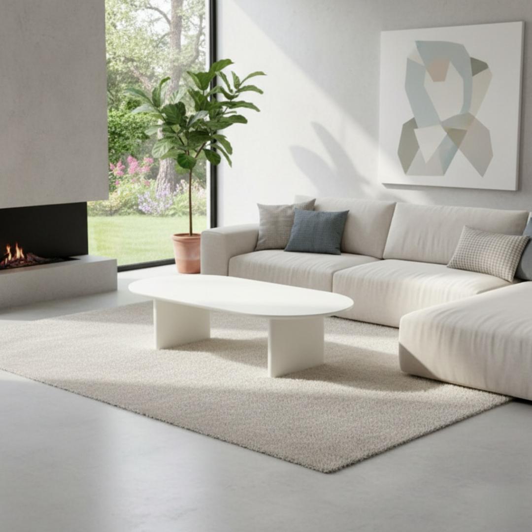 ​Modern Oval Coffee Table - Minimalist Living Room Centerpiece, White or Dark Walnut Wood Style - Unique Low Profile Design, Chic design Sofa Side Accent Furniture
