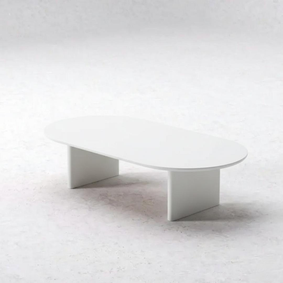 ​Modern Oval Coffee Table - Minimalist Living Room Centerpiece, White or Dark Walnut Wood Style - Unique Low Profile Design, Chic design Sofa Side Accent Furniture