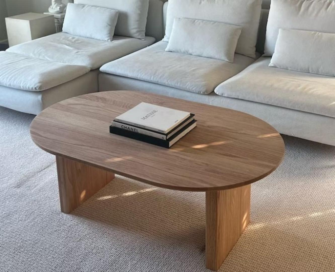 ​Modern Oval Coffee Table - Minimalist Living Room Centerpiece, White or Dark Walnut Wood Style - Unique Low Profile Design, Chic design Sofa Side Accent Furniture