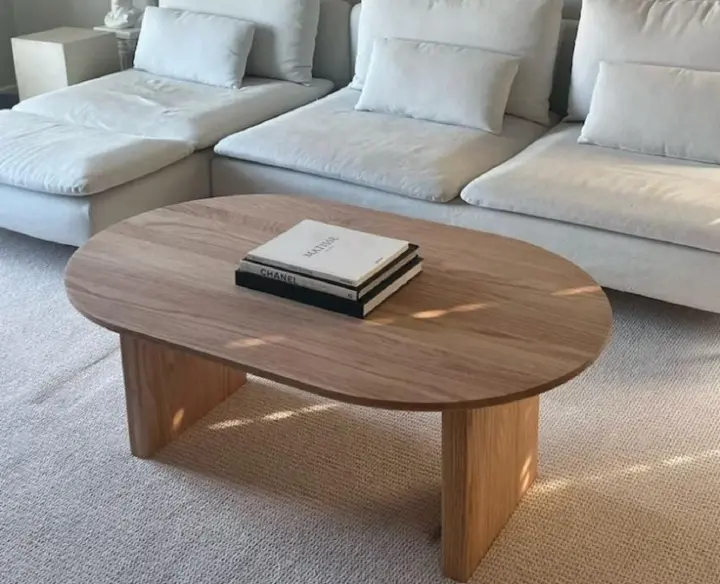 ​Modern Oval Coffee Table - Minimalist Living Room Centerpiece, White or Dark Walnut Wood Style - Unique Low Profile Design, Chic design Sofa Side Accent Furniture