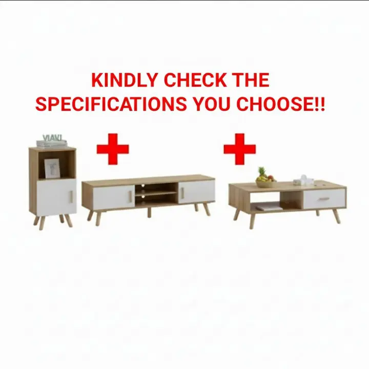 ​3-in-1 Nordic Mid-Century Modern Living Room Furniture Set: TV Stand, Coffee Table & Storage Cabinet/Side Table - White/Oak Wooden Design, Durable Home Decor