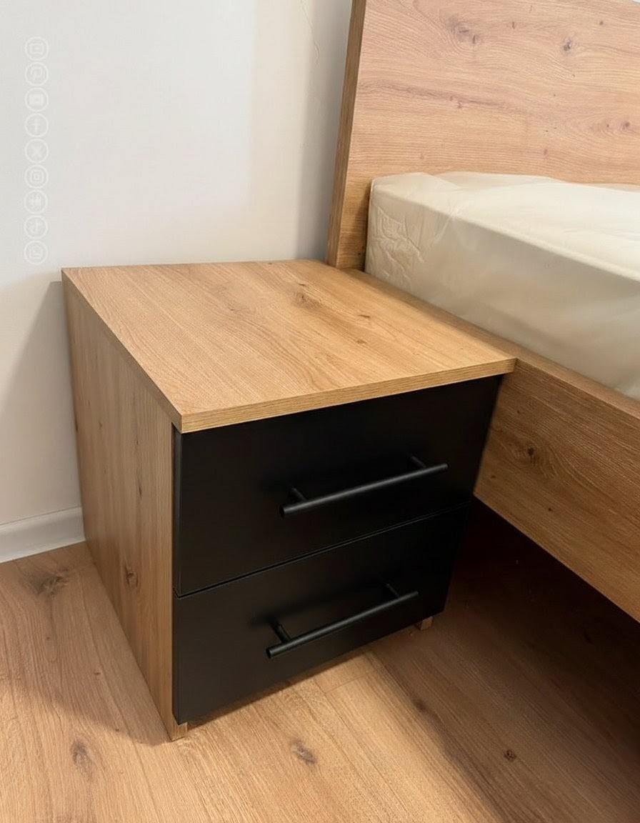 Modern White 2-Drawer Bedside Table & Home Office Storage Cabinet | Durable Wooden Nightstand with Metal Handles for Bedroom, Study, & Living Room – Sleek Minimalism Side Table & Pedestal Organizers