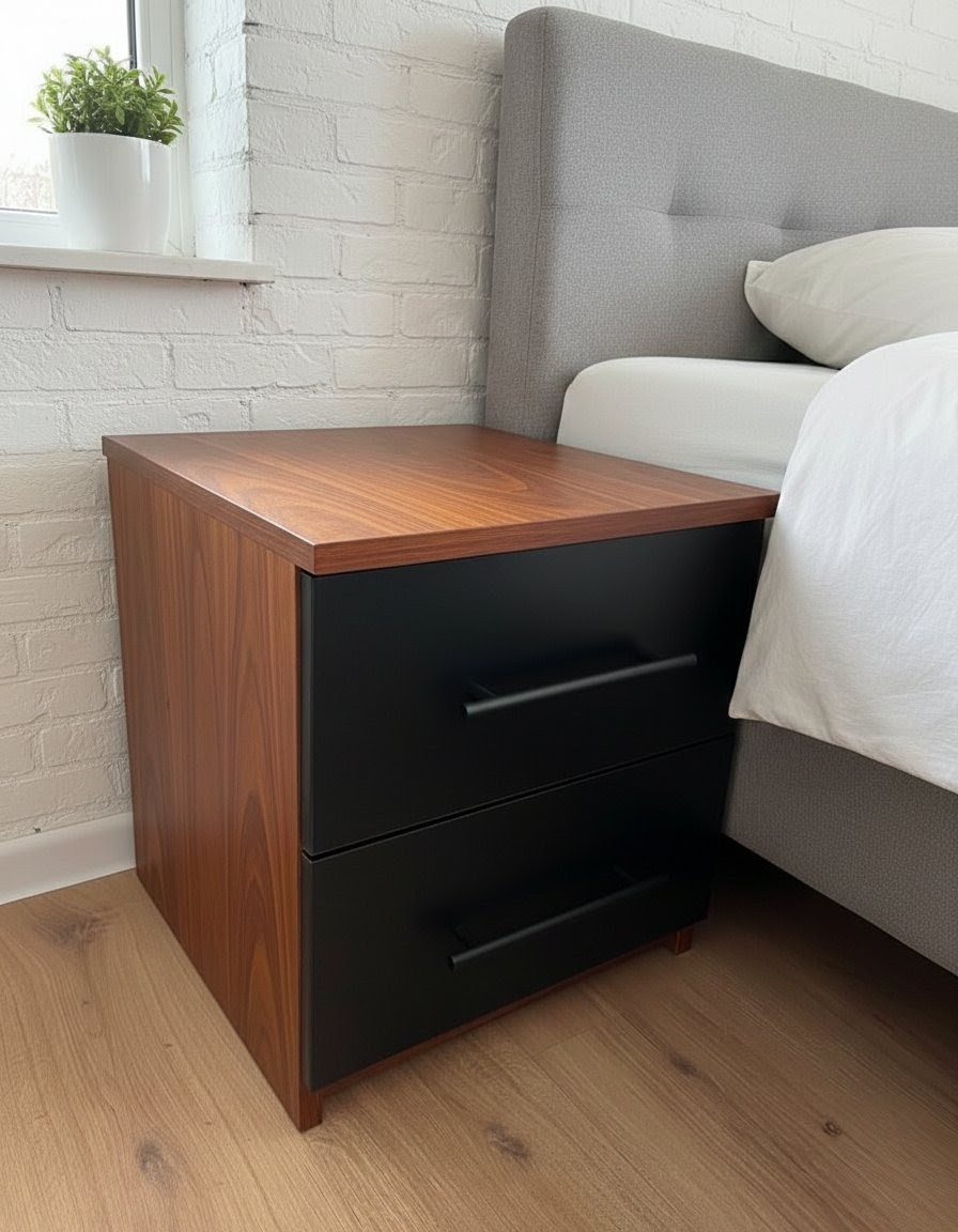 Modern White 2-Drawer Bedside Table & Home Office Storage Cabinet | Durable Wooden Nightstand with Metal Handles for Bedroom, Study, & Living Room – Sleek Minimalism Side Table & Pedestal Organizers