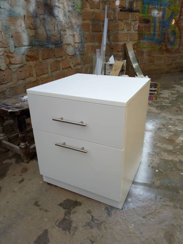 Modern White 2-Drawer Bedside Table & Home Office Storage Cabinet | Durable Wooden Nightstand with Metal Handles for Bedroom, Study, & Living Room – Sleek Minimalism Side Table & Pedestal Organizers