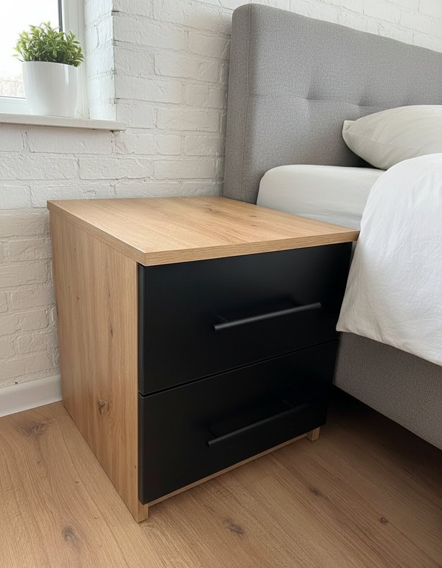 Modern White 2-Drawer Bedside Table & Home Office Storage Cabinet | Durable Wooden Nightstand with Metal Handles for Bedroom, Study, & Living Room – Sleek Minimalism Side Table & Pedestal Organizers