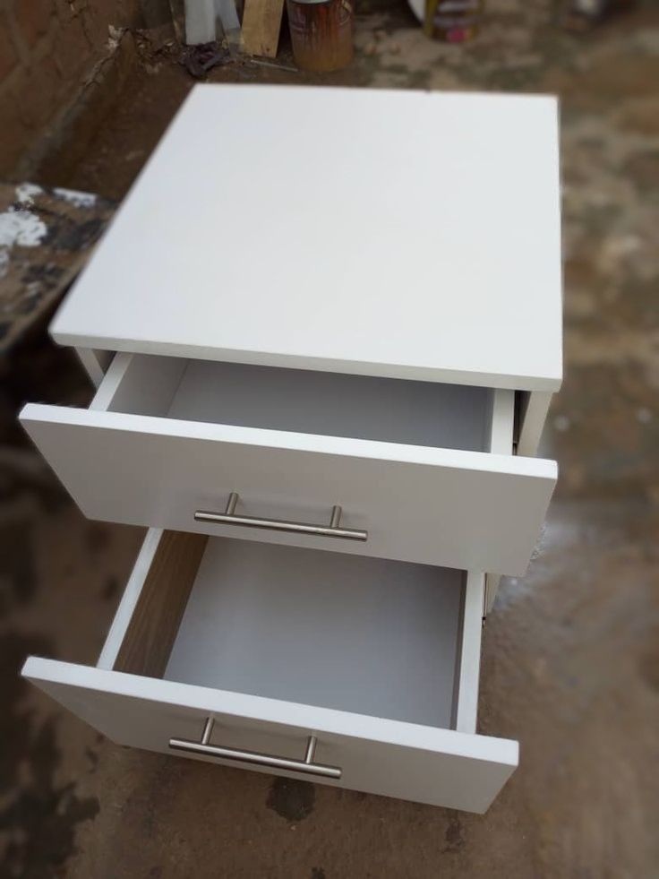 Modern White 2-Drawer Bedside Table & Home Office Storage Cabinet | Durable Wooden Nightstand with Metal Handles for Bedroom, Study, & Living Room – Sleek Minimalism Side Table & Pedestal Organizers