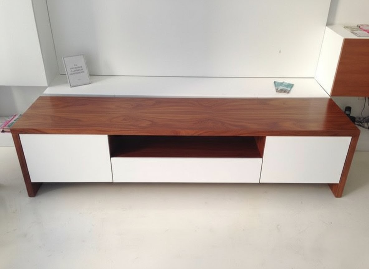 Modern 2.0m TV Stand Cabinet & Entertainment Center - Luxury Royal Teak & White Finish - Spacious Storage Drawers & Open Shelving - Heavy Duty Engineered Wood for Living Room Office - Fits TVs up to 7