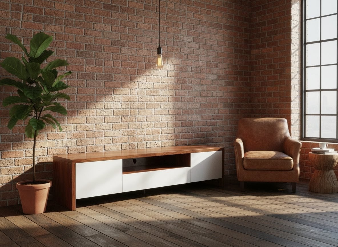 Modern 2.0m TV Stand Cabinet & Entertainment Center - Luxury Royal Teak & White Finish - Spacious Storage Drawers & Open Shelving - Heavy Duty Engineered Wood for Living Room Office - Fits TVs up to 7