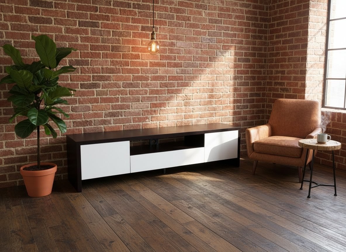 Modern 2.0m TV Stand Cabinet & Entertainment Center - Luxury Royal Teak & White Finish - Spacious Storage Drawers & Open Shelving - Heavy Duty Engineered Wood for Living Room Office - Fits TVs up to 7