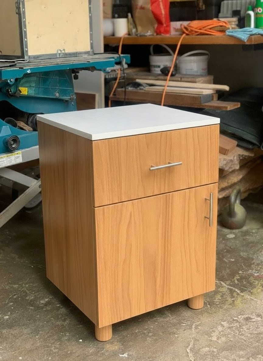 ​Modern 2-Tier Bedside Cabinet & Mobile Office Pedestal - Versatile Nightstand with Drawer, Storage Cupboard, & Lockable Wheels - Stylish Wood Finish Side Table for Bedroom, Home Office, & Living Room