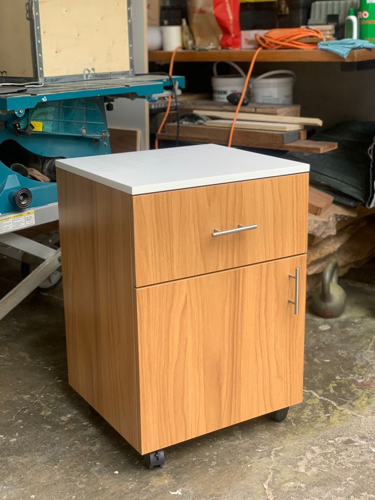 ​Modern 2-Tier Bedside Cabinet & Mobile Office Pedestal - Versatile Nightstand with Drawer, Storage Cupboard, & Lockable Wheels - Stylish Wood Finish Side Table for Bedroom, Home Office, & Living Room