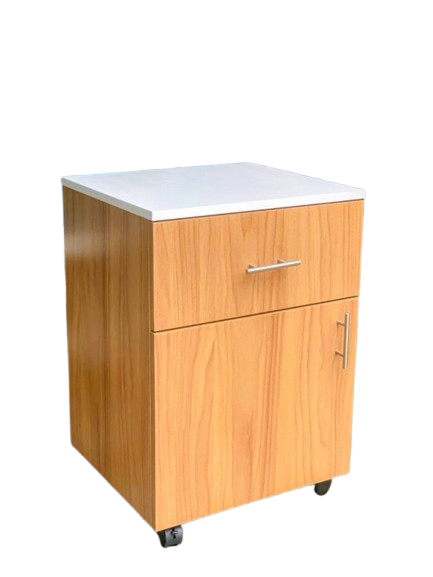 ​Modern 2-Tier Bedside Cabinet & Mobile Office Pedestal - Versatile Nightstand with Drawer, Storage Cupboard, & Lockable Wheels - Stylish Wood Finish Side Table for Bedroom, Home Office, & Living Room