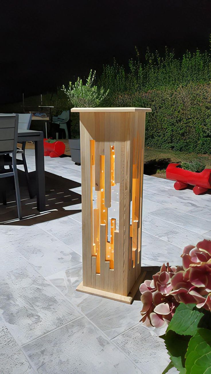 ​Modern Nordic Wooden Floor Lamp - Elegant Tower LED Night Light for Living Room & Bedroom, Decorative Geometric Ambient Lighting, Minimalist Tall Timber Column Light, Stylish Interior Home Decor Lamp