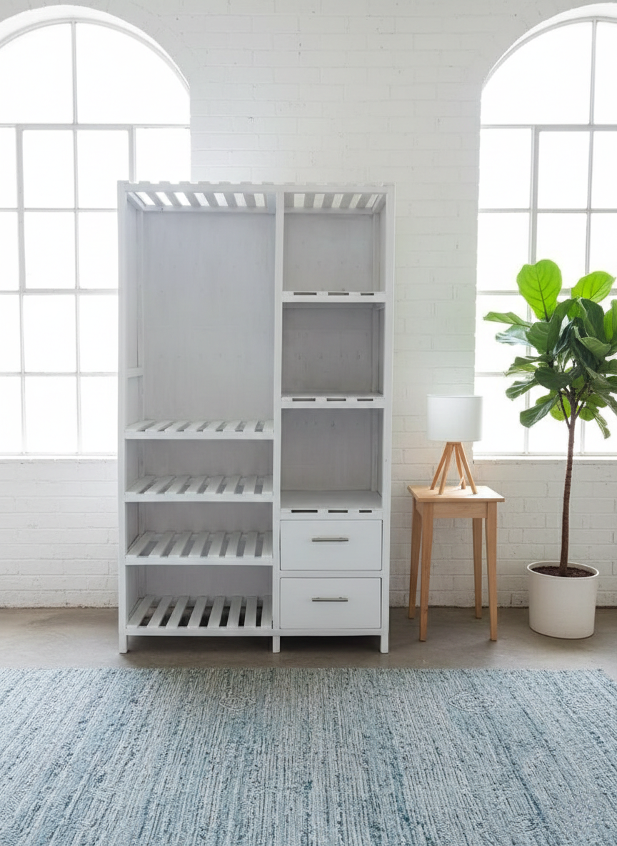 Modern White & Black Wooden Wardrobe Cabinet - Multi-functional Bedroom Storage Organizer with Shelves, Drawers, and Hanging Space - Durable Home & Office Furniture - Stylish Space-Saving Closet