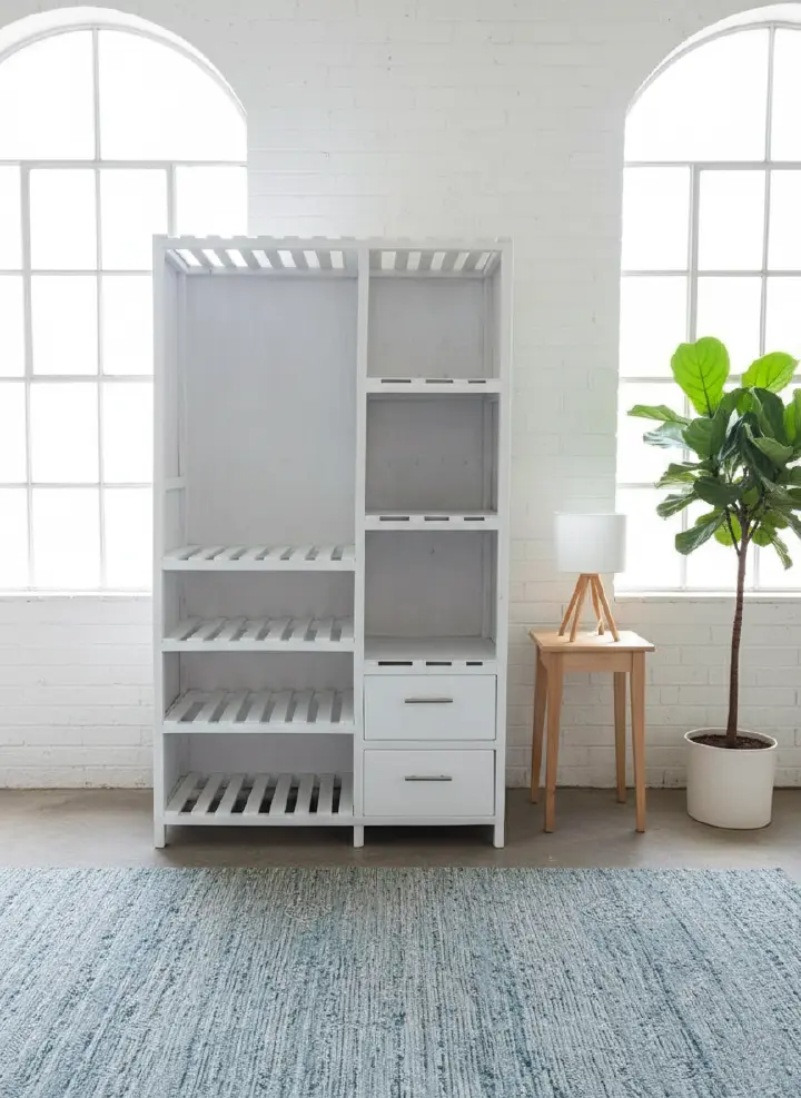 Modern White & Black Wooden Wardrobe Cabinet - Multi-functional Bedroom Storage Organizer with Shelves, Drawers, and Hanging Space - Durable Home & Office Furniture - Stylish Space-Saving Closet