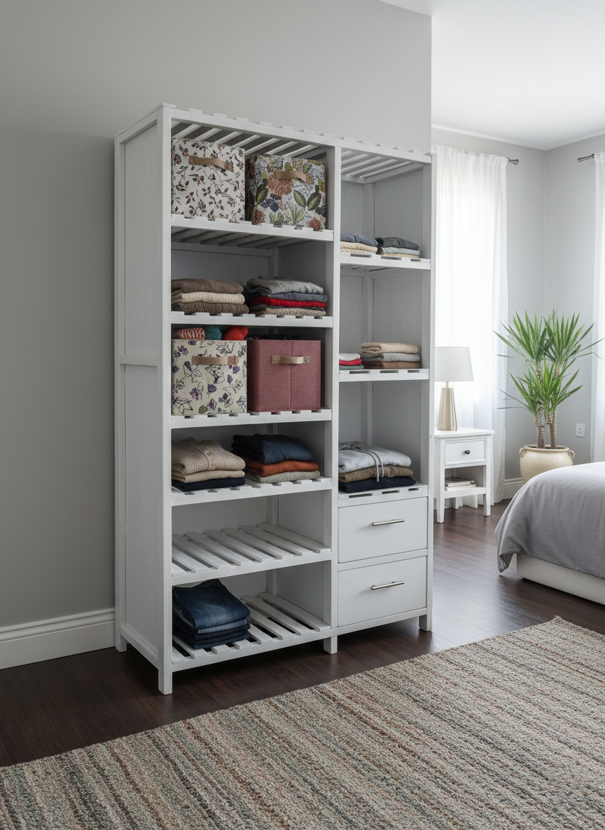 Modern White & Black Wooden Wardrobe Cabinet - Multi-functional Bedroom Storage Organizer with Shelves, Drawers, and Hanging Space - Durable Home & Office Furniture - Stylish Space-Saving Closet