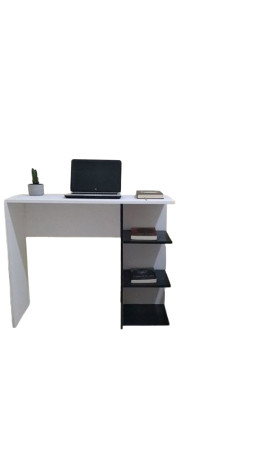 Modern White & Black Home Office Study Desk - Multi-Functional Computer Table with Integrated 3-Tier Storage Shelves & Spacious Worktop - Compact Space-Saving Design for Bedroom, Living Room & Office