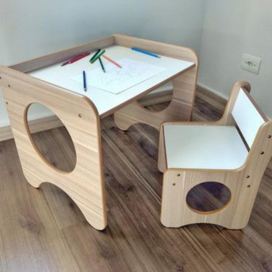 ​Premium Wooden Montessori Kids Study Table and Chair Set - Ergonomic Toddler Activity Desk for Drawing, Reading & Homework - Durable Nursery Furniture for Boys & Girls - Stylish Home & School Desk