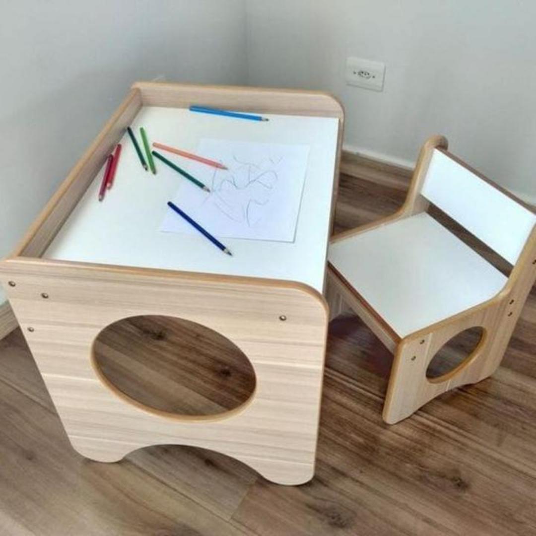 ​Premium Wooden Montessori Kids Study Table and Chair Set - Ergonomic Toddler Activity Desk for Drawing, Reading & Homework - Durable Nursery Furniture for Boys & Girls - Stylish Home & School Desk