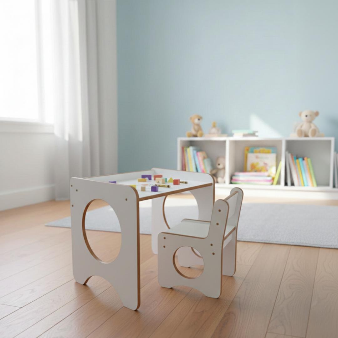 ​Premium Wooden Montessori Kids Study Table and Chair Set - Ergonomic Toddler Activity Desk for Drawing, Reading & Homework - Durable Nursery Furniture for Boys & Girls - Stylish Home & School Desk