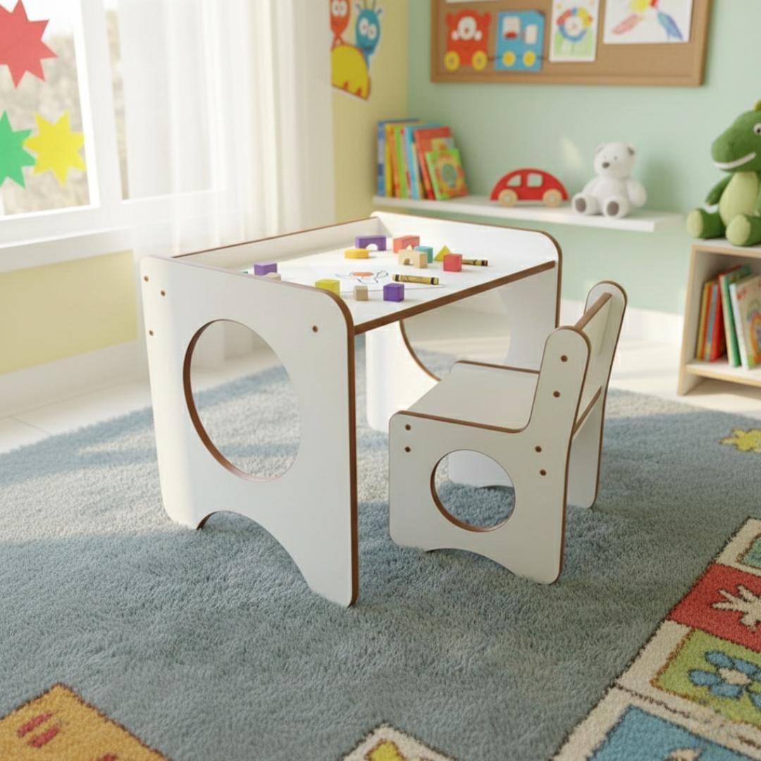 ​Premium Wooden Montessori Kids Study Table and Chair Set - Ergonomic Toddler Activity Desk for Drawing, Reading & Homework - Durable Nursery Furniture for Boys & Girls - Stylish Home & School Desk