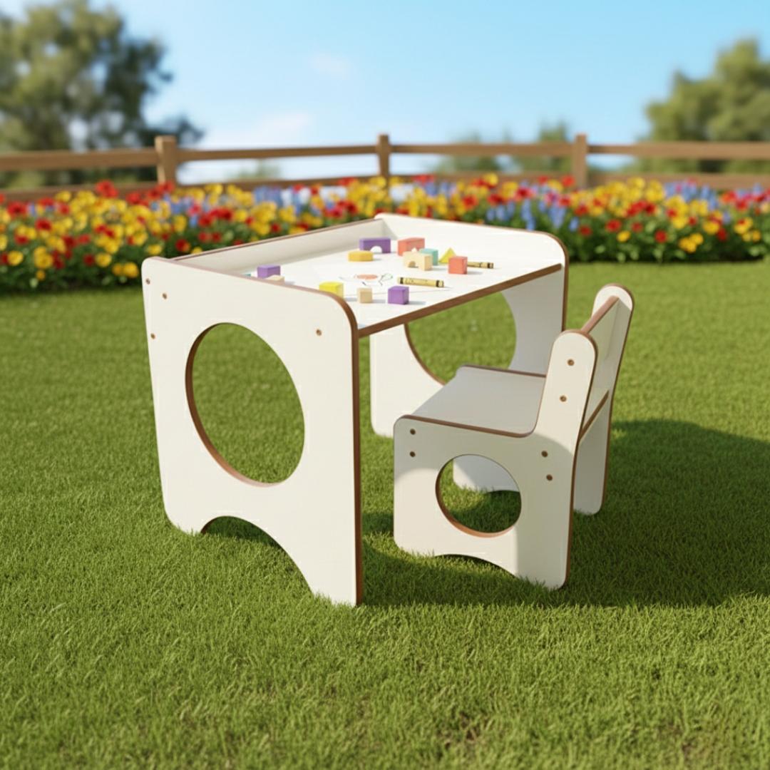 ​Premium Wooden Montessori Kids Study Table and Chair Set - Ergonomic Toddler Activity Desk for Drawing, Reading & Homework - Durable Nursery Furniture for Boys & Girls - Stylish Home & School Desk
