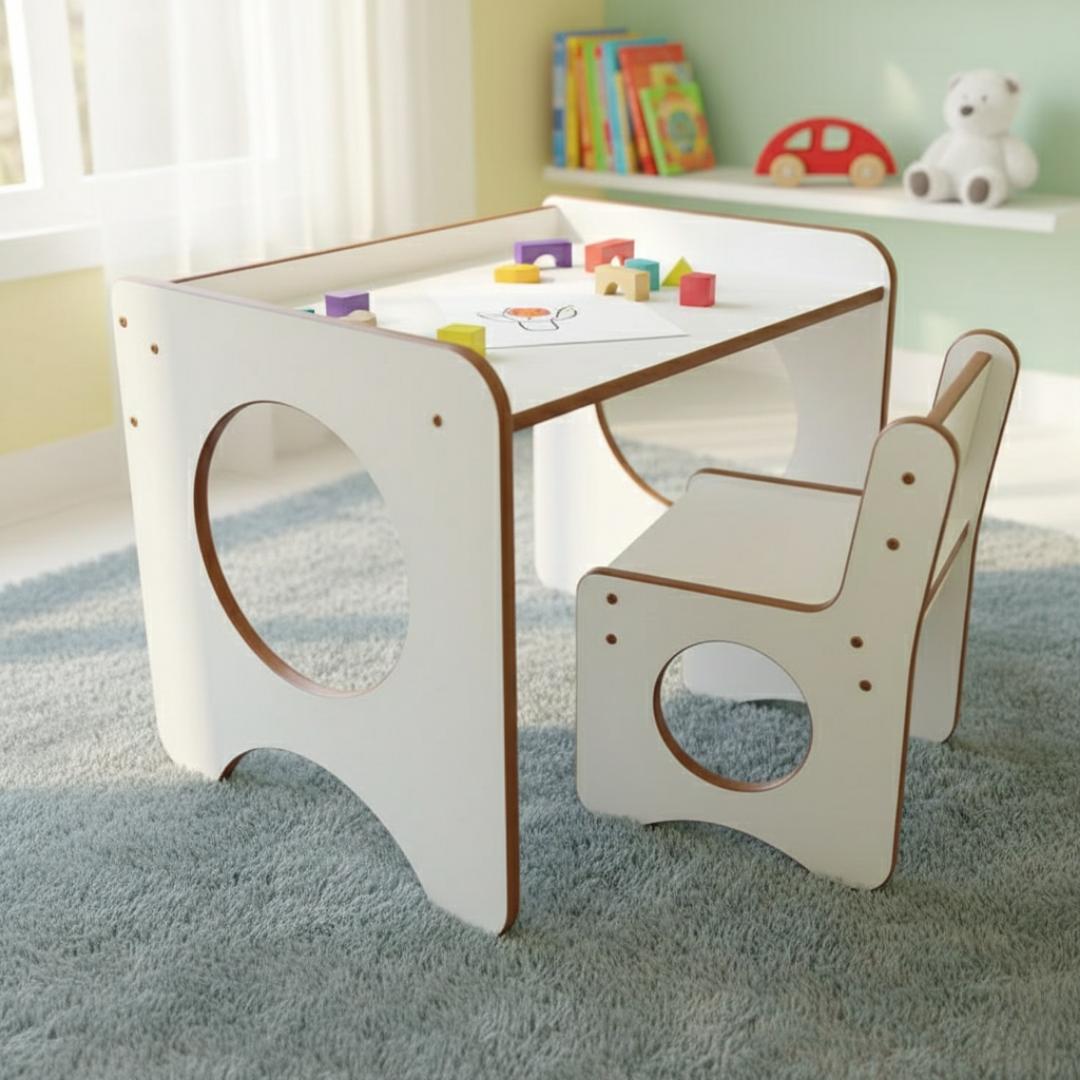 ​Premium Wooden Montessori Kids Study Table and Chair Set - Ergonomic Toddler Activity Desk for Drawing, Reading & Homework - Durable Nursery Furniture for Boys & Girls - Stylish Home & School Desk