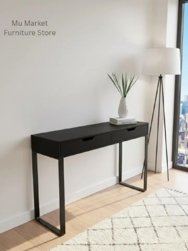 ​Modern Console Table with 2 Drawers - Slim Entryway Desk & Hallway Side Table - Sleek Metal Legs, Minimalist Dressing Table for Living Room, Bedroom & Office - Elegant Nordic Home Decor Furniture