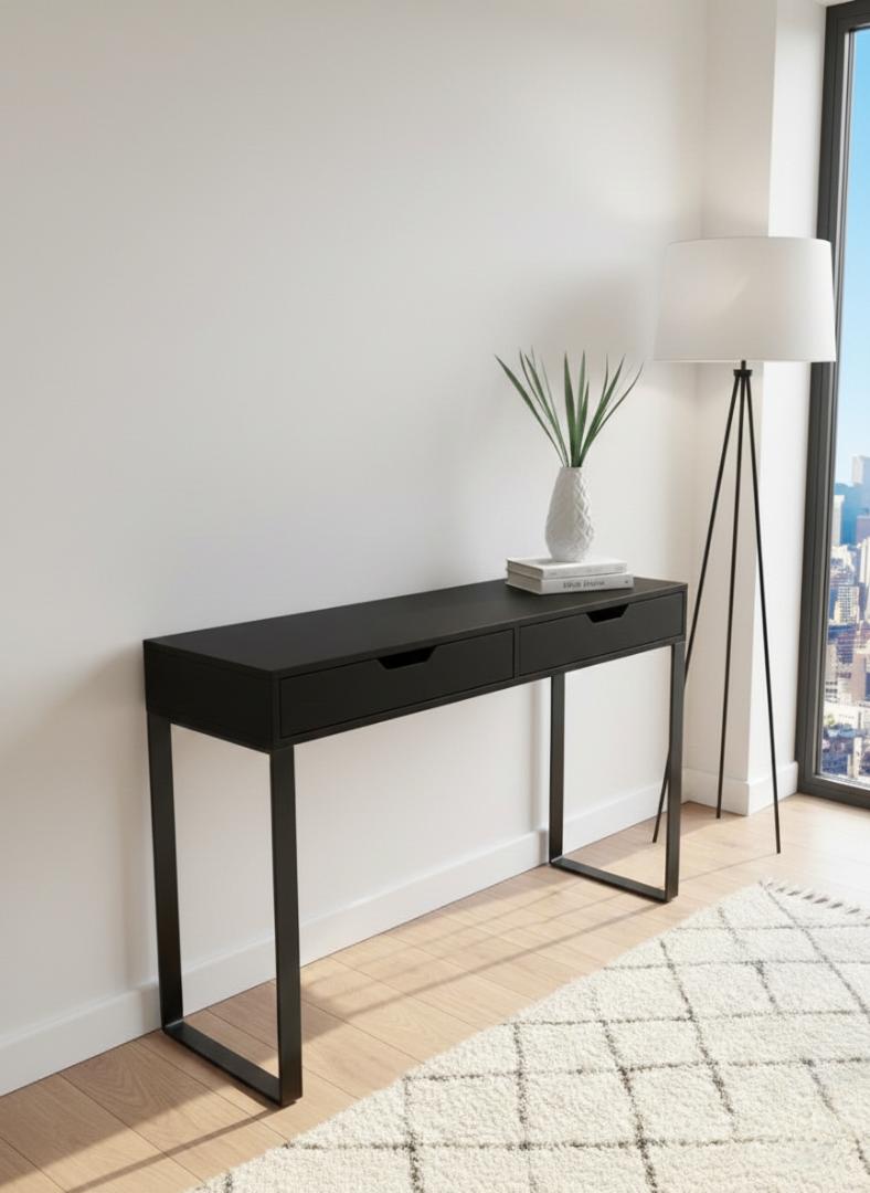​Modern Console Table with 2 Drawers - Slim Entryway Desk & Hallway Side Table - Sleek Metal Legs, Minimalist Dressing Table for Living Room, Bedroom & Office - Elegant Nordic Home Decor Furniture