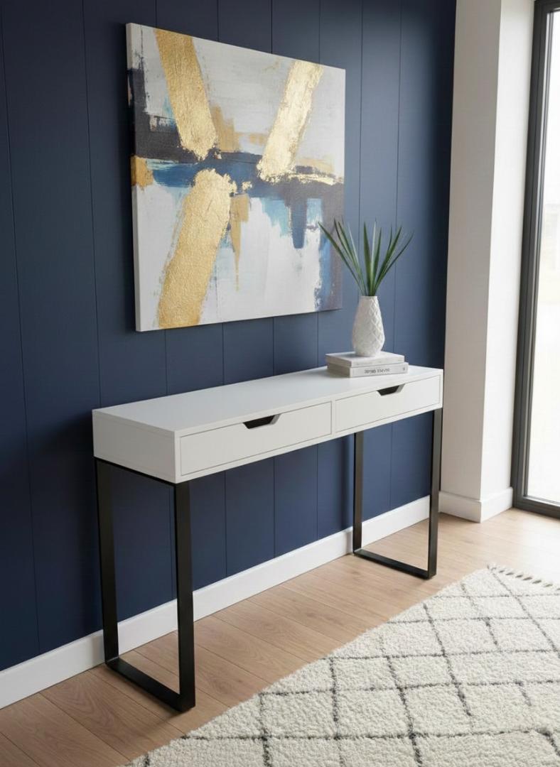 ​Modern Console Table with 2 Drawers - Slim Entryway Desk & Hallway Side Table - Sleek Metal Legs, Minimalist Dressing Table for Living Room, Bedroom & Office - Elegant Nordic Home Decor Furniture