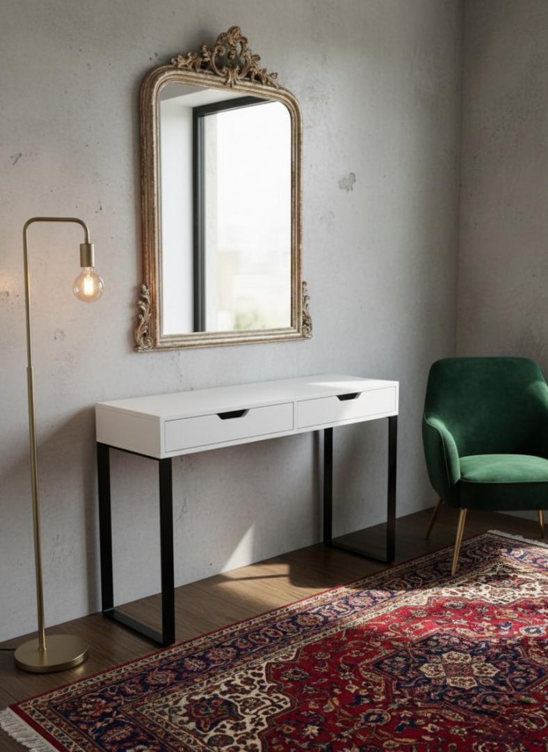 ​Modern Console Table with 2 Drawers - Slim Entryway Desk & Hallway Side Table - Sleek Metal Legs, Minimalist Dressing Table for Living Room, Bedroom & Office - Elegant Nordic Home Decor Furniture