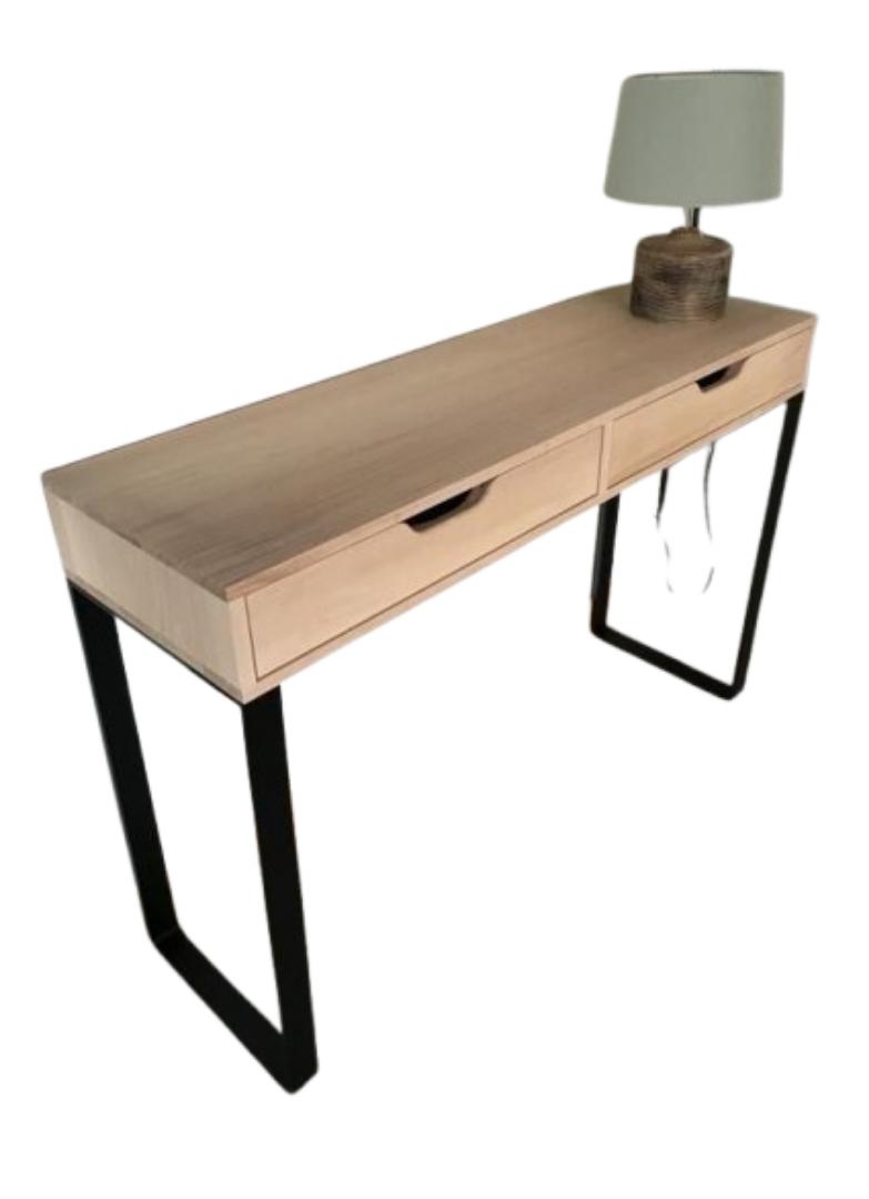 ​Modern Console Table with 2 Drawers - Slim Entryway Desk & Hallway Side Table - Sleek Metal Legs, Minimalist Dressing Table for Living Room, Bedroom & Office - Elegant Nordic Home Decor Furniture