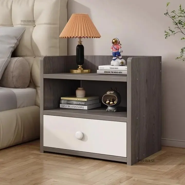 ​Modern & Stylish Nightstand Bedside Table with Storage Drawer and Open Shelves – Versatile Small Coffee Table/End Table for Bedroom, Living Room & Office – Sleek White & Grey Wood Grain Finish Furnit