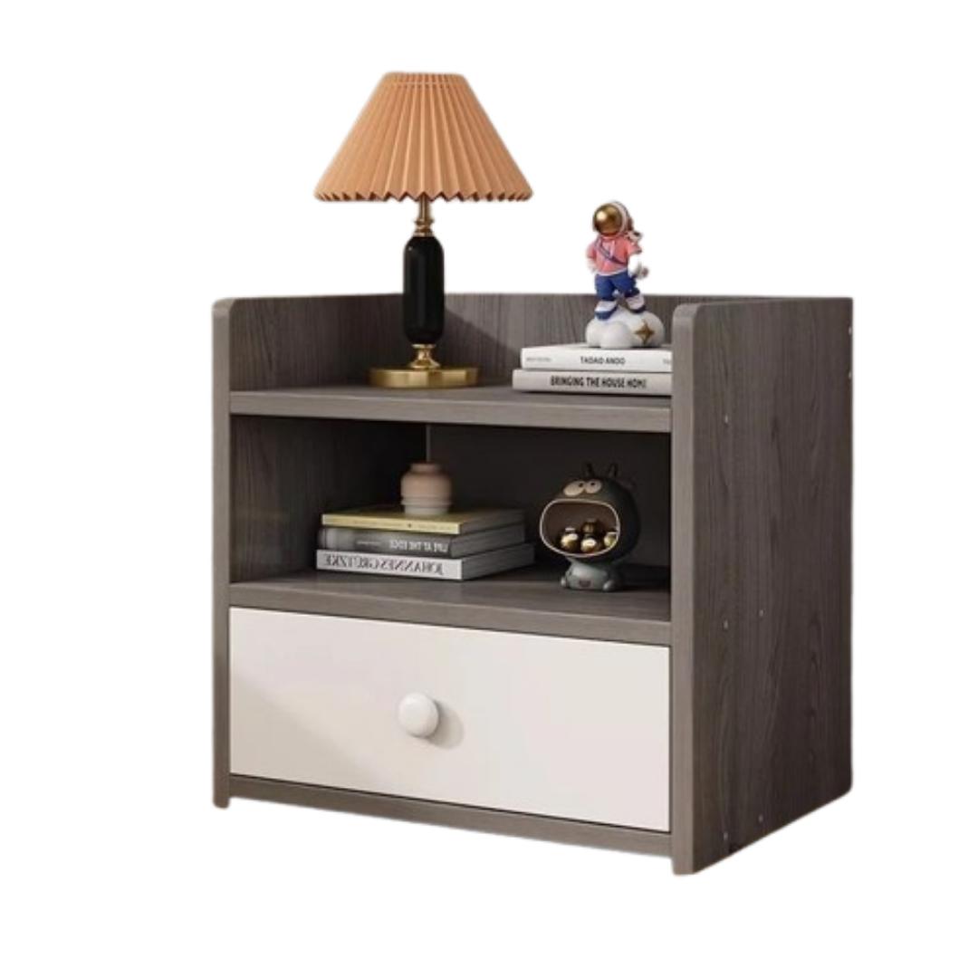 ​Modern & Stylish Nightstand Bedside Table with Storage Drawer and Open Shelves – Versatile Small Coffee Table/End Table for Bedroom, Living Room & Office – Sleek White & Grey Wood Grain Finish Furnit