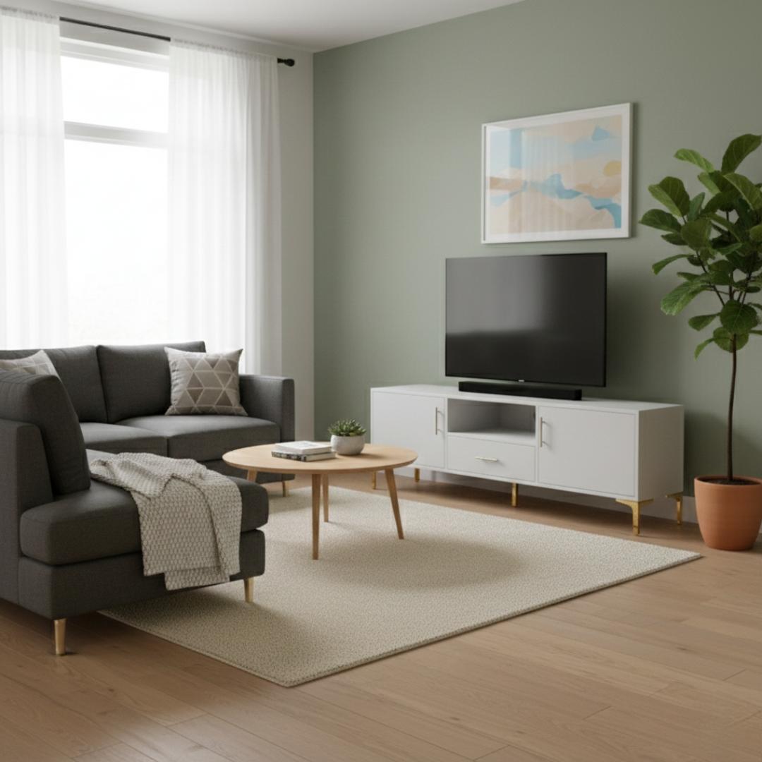 ​Premium 1.8M TV Stand Entertainment Center with Gold Legs & Storage Cabinets - Modern Low Profile Media Console for Living Room - Stylish Cherry Wood Finish Sideboard Furniture - Mu Market Exclusive