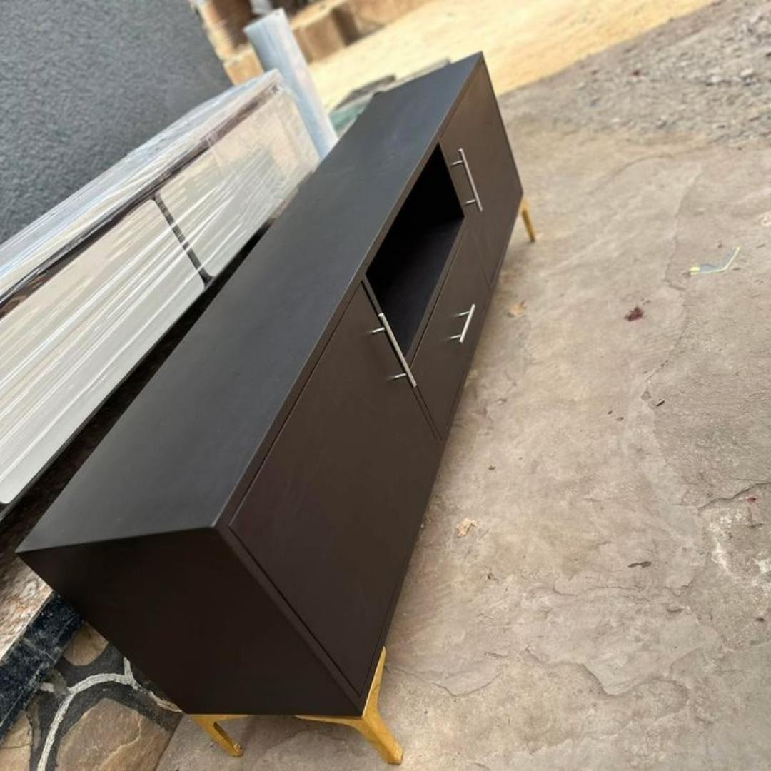 ​Premium 1.8M TV Stand Entertainment Center with Gold Legs & Storage Cabinets - Modern Low Profile Media Console for Living Room - Stylish Cherry Wood Finish Sideboard Furniture - Mu Market Exclusive