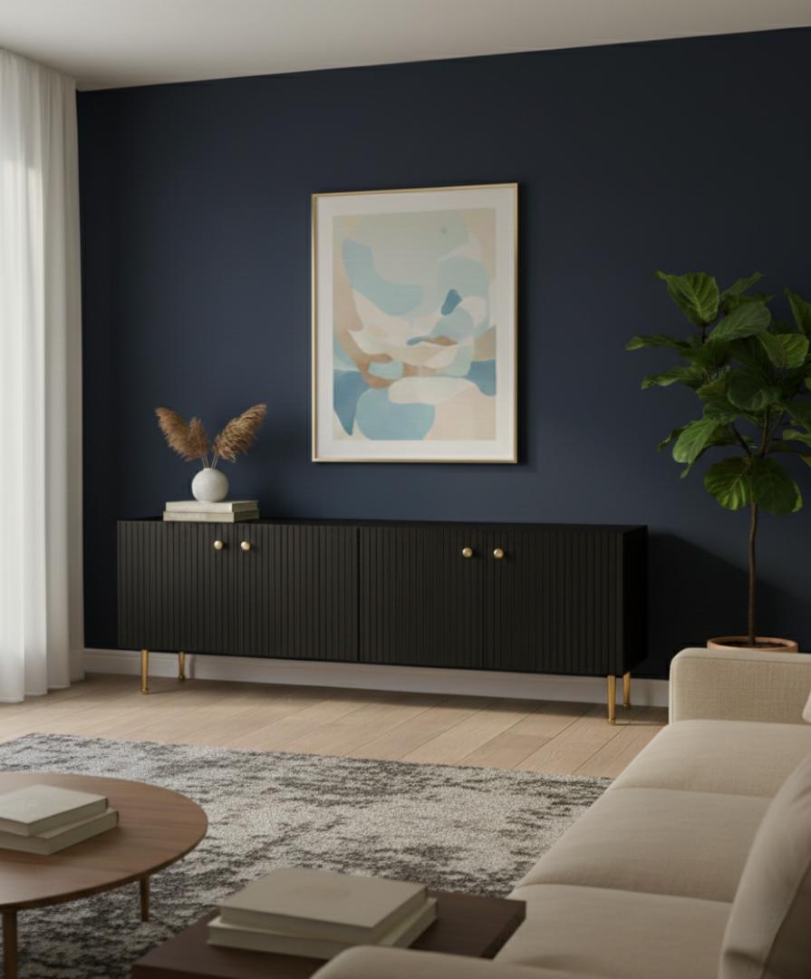 Cabinet - Elegant White & Gold Luxury Entertainment Center for Living Room, Dining Room & Office - Stylish TV stand Console Table with Storage & Golden Metal Legs