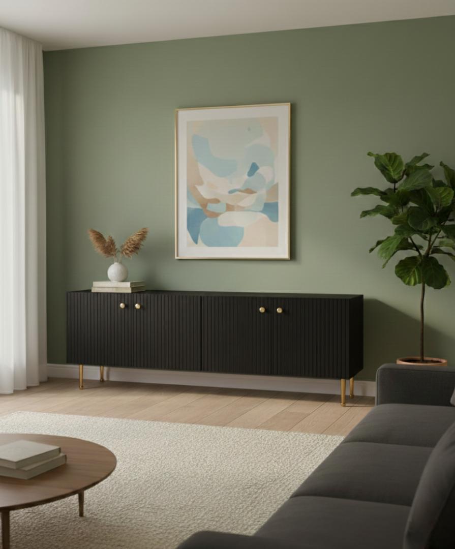 Cabinet - Elegant White & Gold Luxury Entertainment Center for Living Room, Dining Room & Office - Stylish TV stand Console Table with Storage & Golden Metal Legs