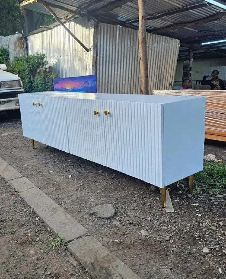 Cabinet - Elegant White & Gold Luxury Entertainment Center for Living Room, Dining Room & Office - Stylish TV stand Console Table with Storage & Golden Metal Legs