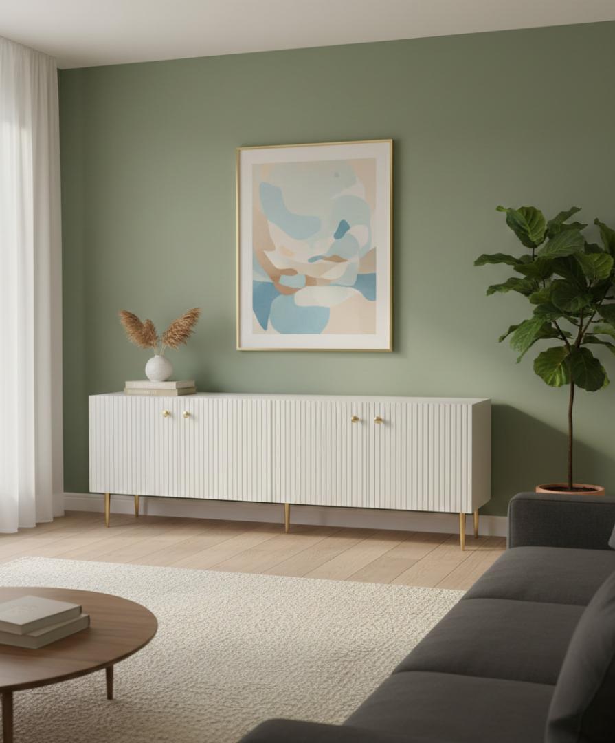 Cabinet - Elegant White & Gold Luxury Entertainment Center for Living Room, Dining Room & Office - Stylish TV stand Console Table with Storage & Golden Metal Legs