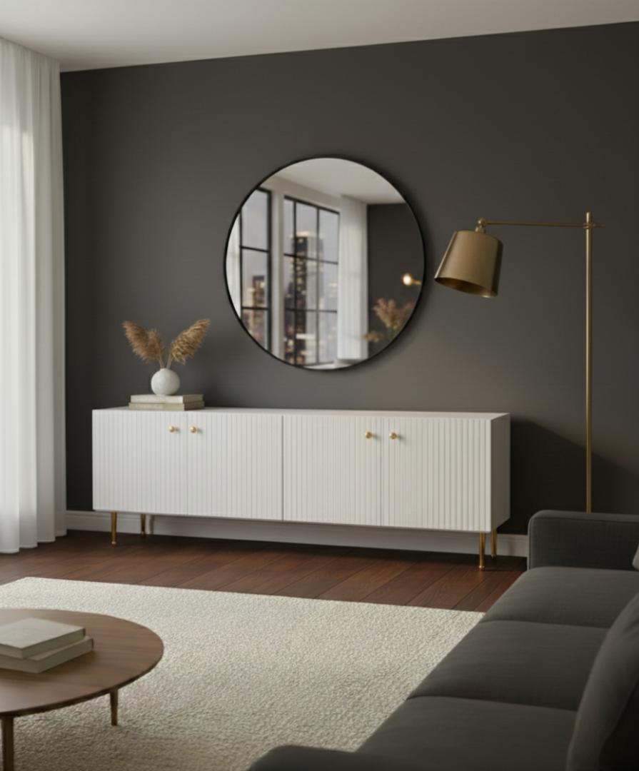 Cabinet - Elegant White & Gold Luxury Entertainment Center for Living Room, Dining Room & Office - Stylish TV stand Console Table with Storage & Golden Metal Legs