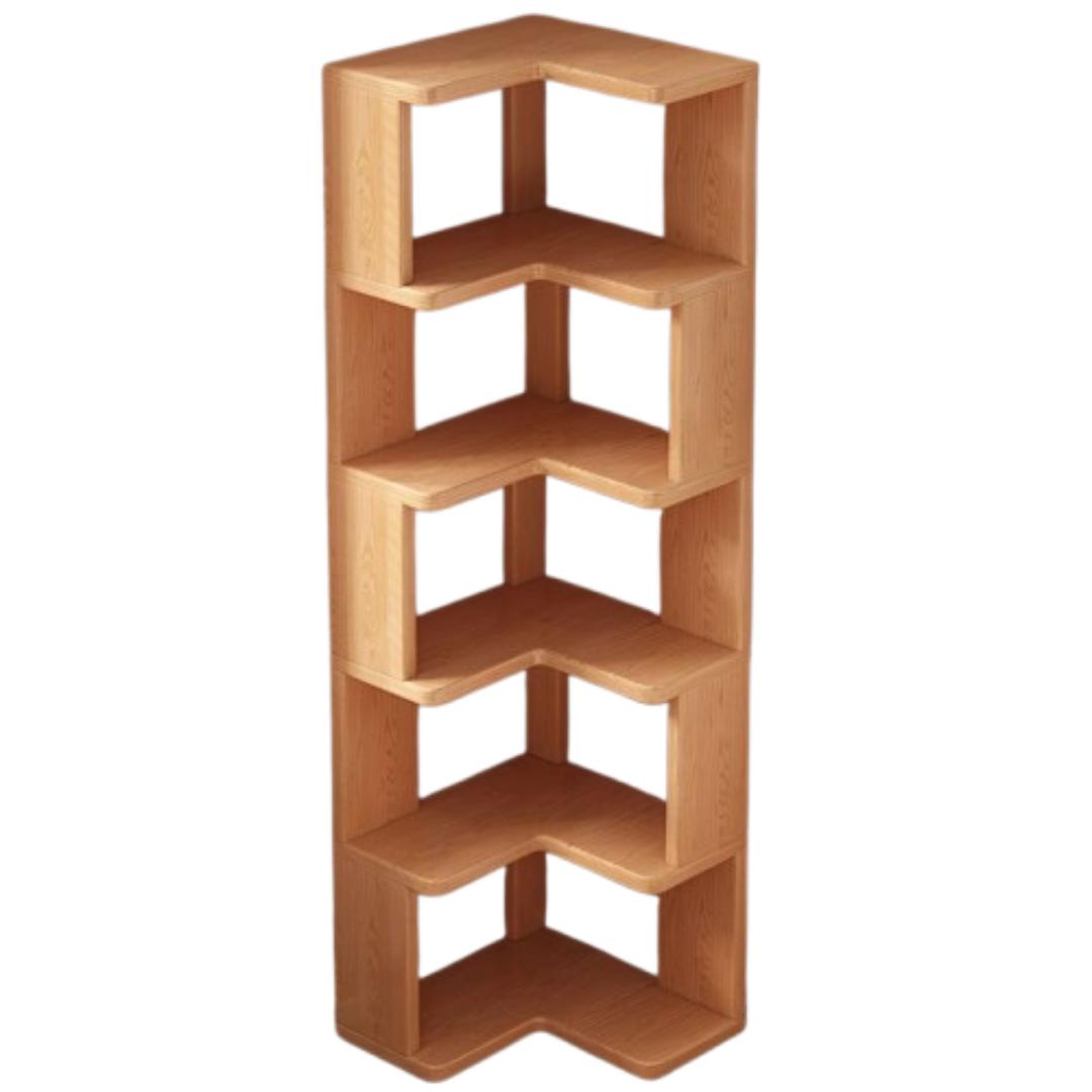 ​Modern 5-Tier Corner Bookshelf & L-Shaped Display Rack - Stylish Wooden Storage Organizer, Space-Saving Zig-Zag Bookshelf for Living Room, Bedroom & Office - Durable Decorative Standing Wall Shelf