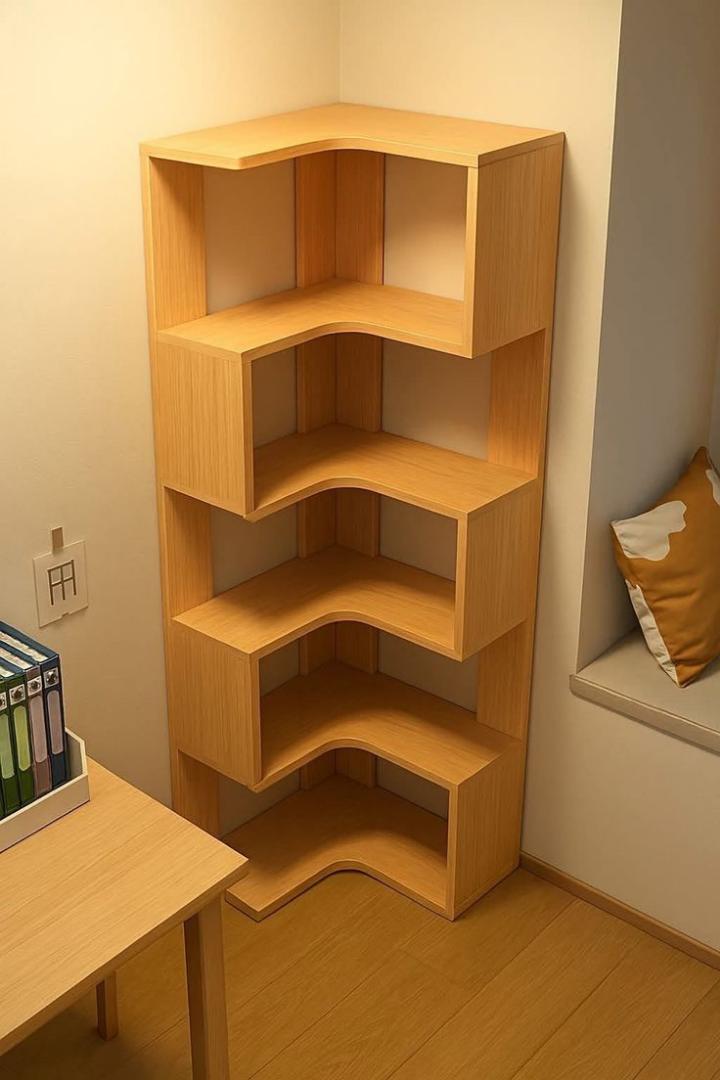 ​Modern 5-Tier Corner Bookshelf & L-Shaped Display Rack - Stylish Wooden Storage Organizer, Space-Saving Zig-Zag Bookshelf for Living Room, Bedroom & Office - Durable Decorative Standing Wall Shelf